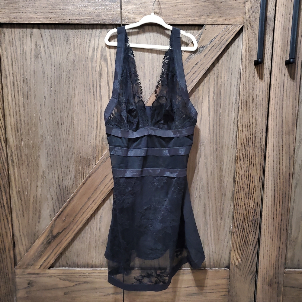 La Perla Black Lace Chemise with Satin Finish
